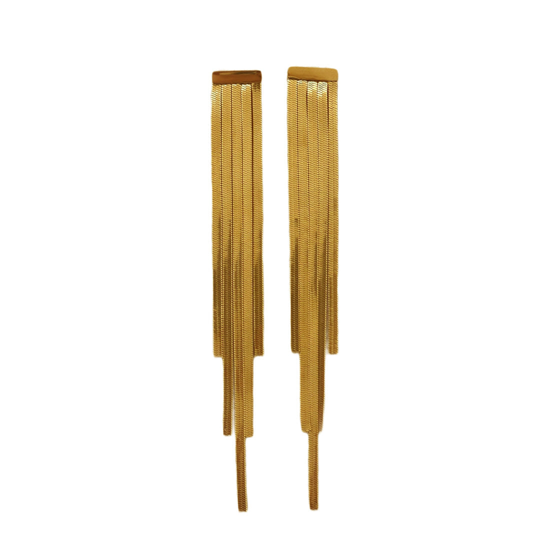 A pair of Graceful Drop Earrings made of stainless steel, featuring a modern design. The earrings are 11.5cm in length, offering a perfect balance of elegance and modern style, ideal for those who appreciate a minimalist yet powerful look.