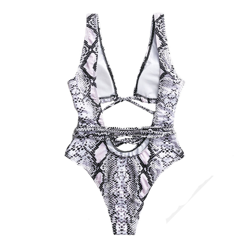 Monokini Swimsuit Swimwear Swimsuit White Snake Animal Print Summer Vacation Ibiza