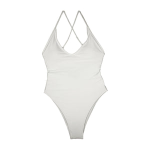 white one-piece swimsuit adjustable on the back