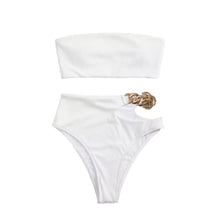 two pieces swimsuit with golden chain white